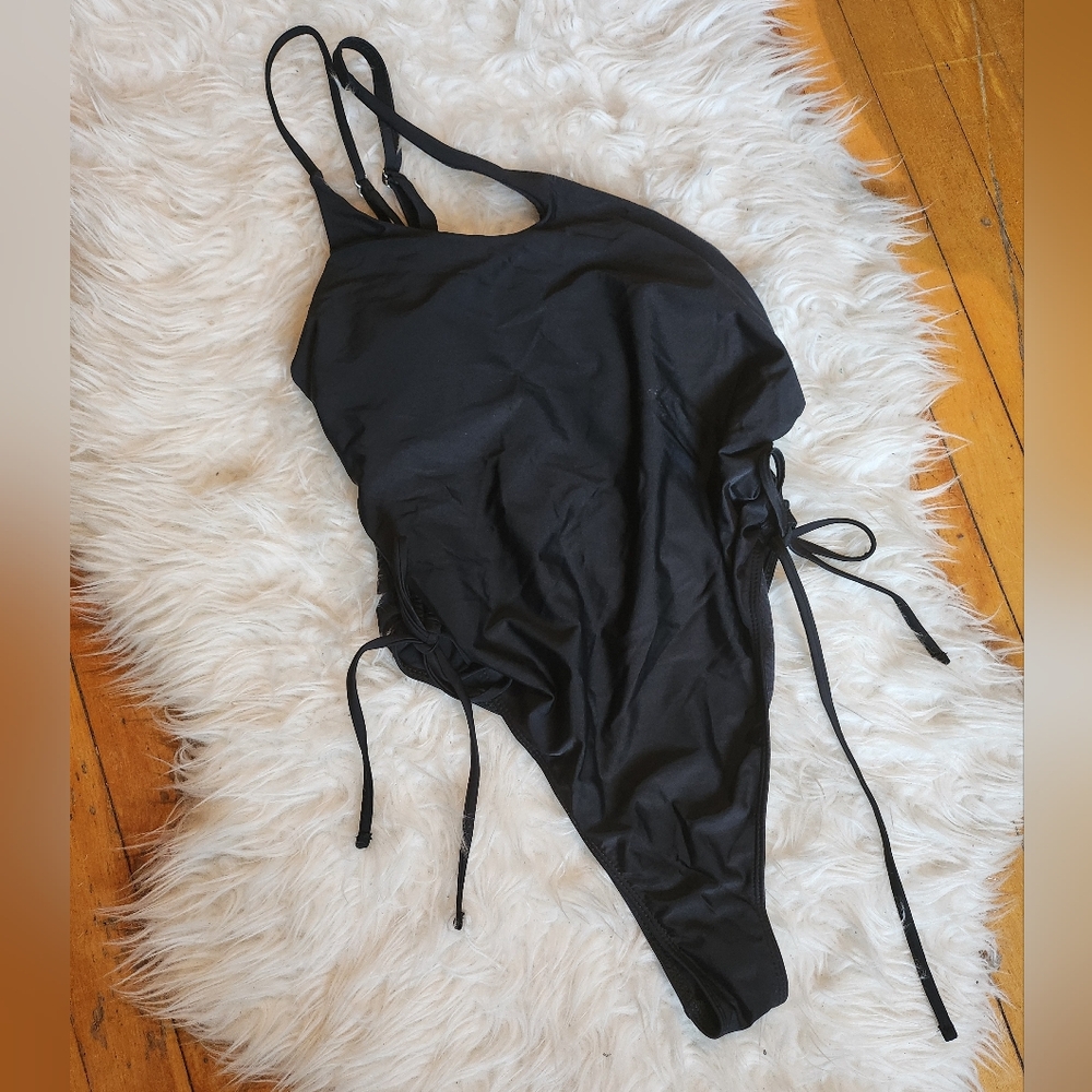 Black One-Piece Swimsuit with Side Tie
